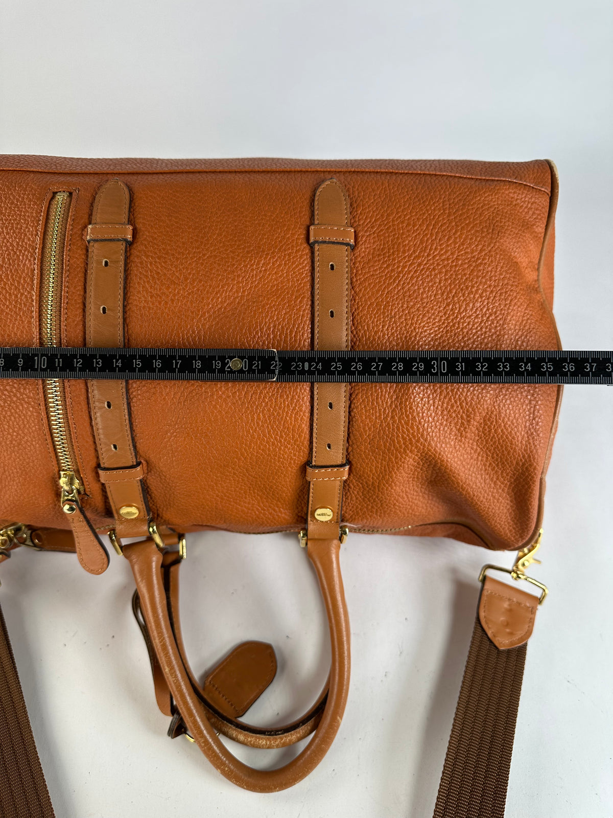 Vintage Courreges Pebbled Leather Duffle Bag Rust Tan