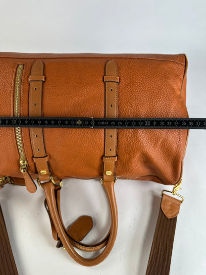 Vintage Courreges Pebbled Leather Duffle Bag Rust Tan
