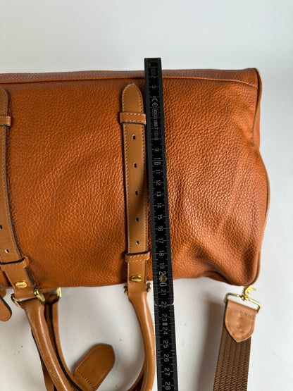 Vintage Courreges Pebbled Leather Duffle Bag Rust Tan