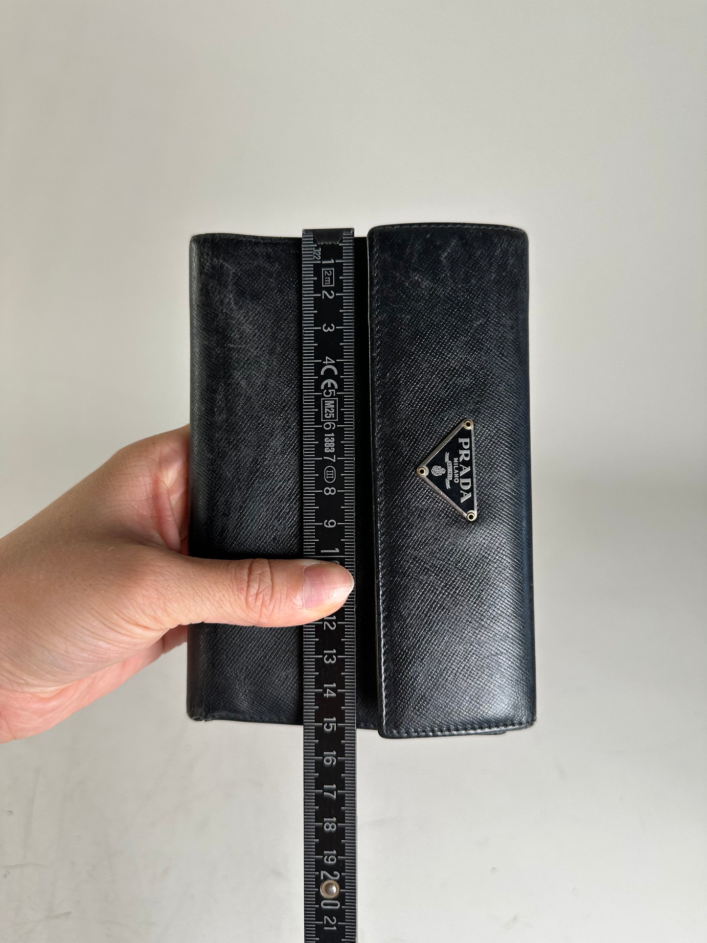 Vintage Prada Saffiano Leather Wallet Black Silver