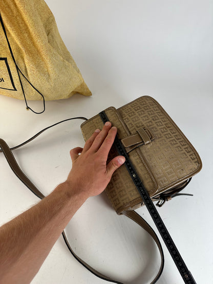 Vintage Fendi FF Monogram Leather Shoulder Bag Brown
