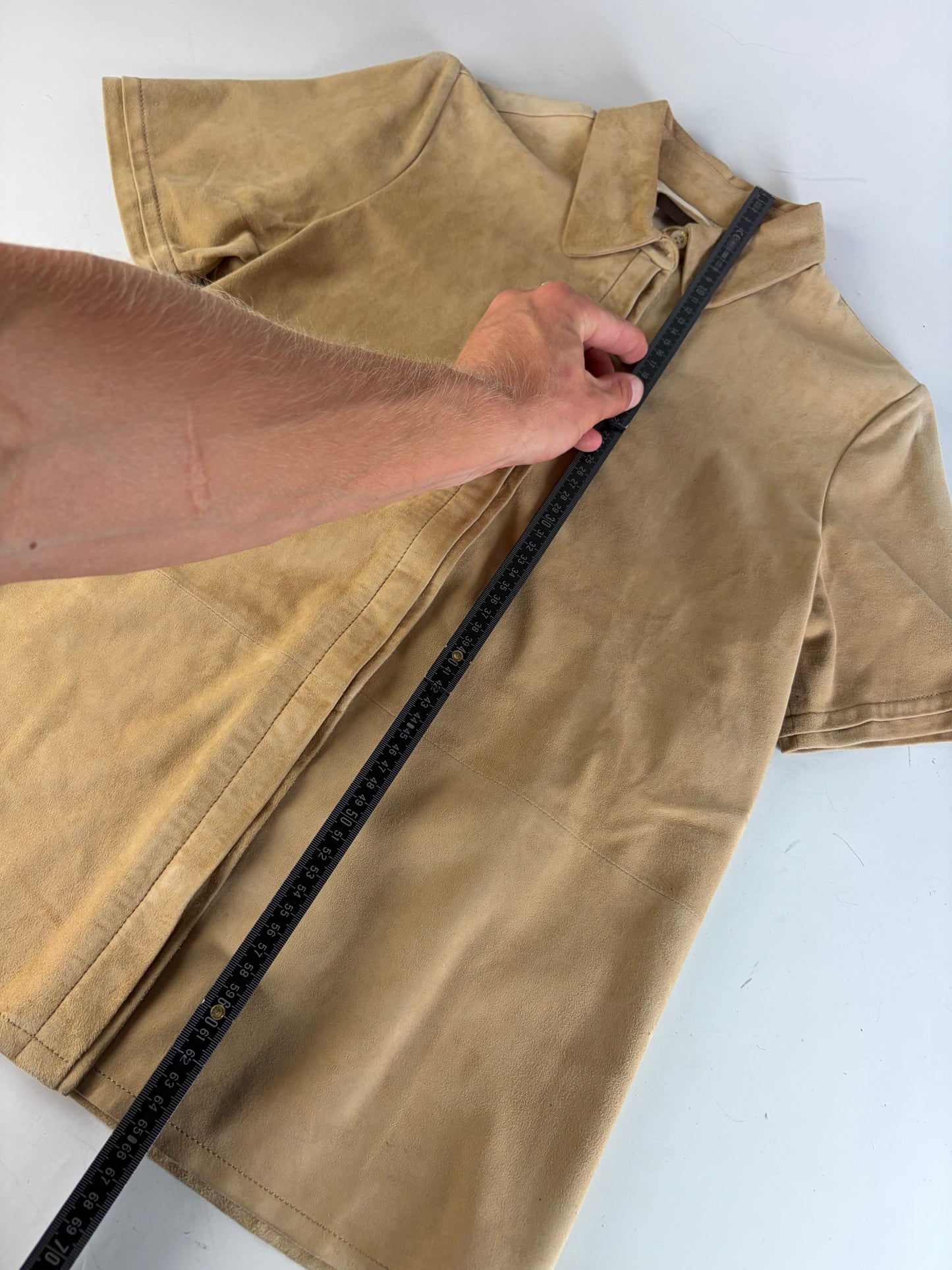 Vintage Loewe Suede Short Sleeve Shirt Beige S