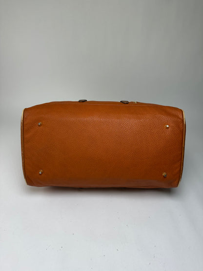 Vintage Courreges Pebbled Leather Duffle Bag Rust Tan