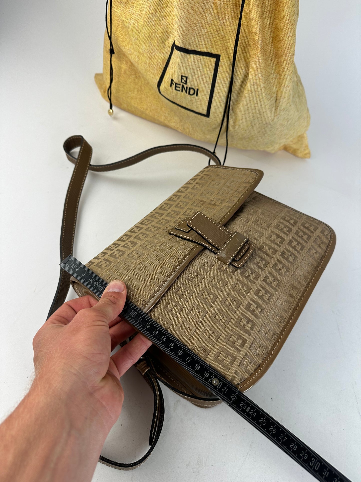 Vintage Fendi FF Monogram Leather Shoulder Bag Brown