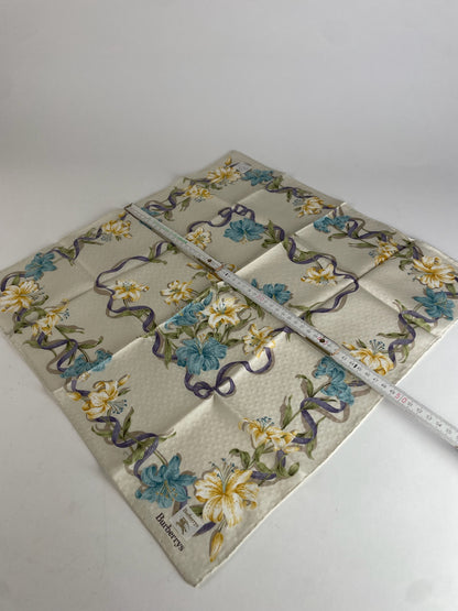 Vintage Burberry Floral Scarf Beige Yellow Blue