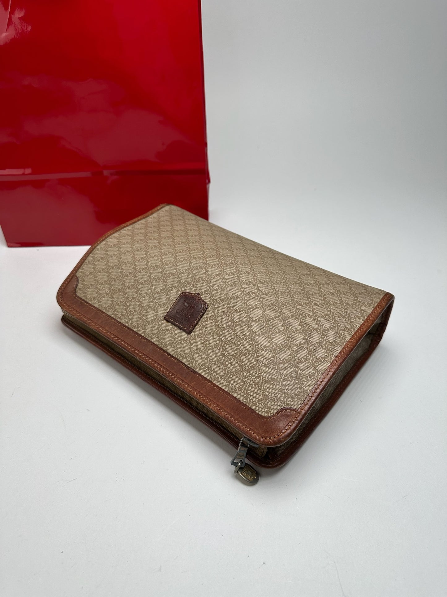 Pochette vintage en cuir noir Céline Paris