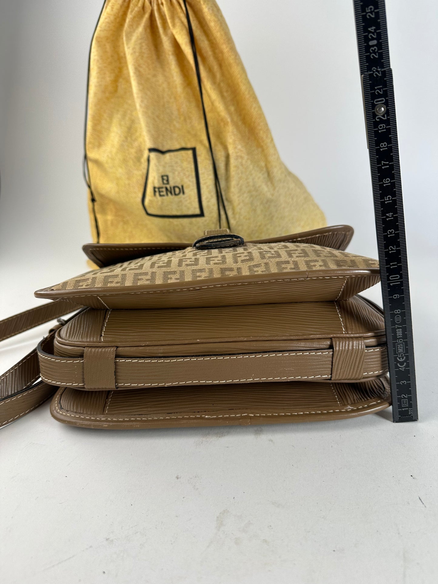 Vintage Fendi FF Monogram Leather Shoulder Bag Brown