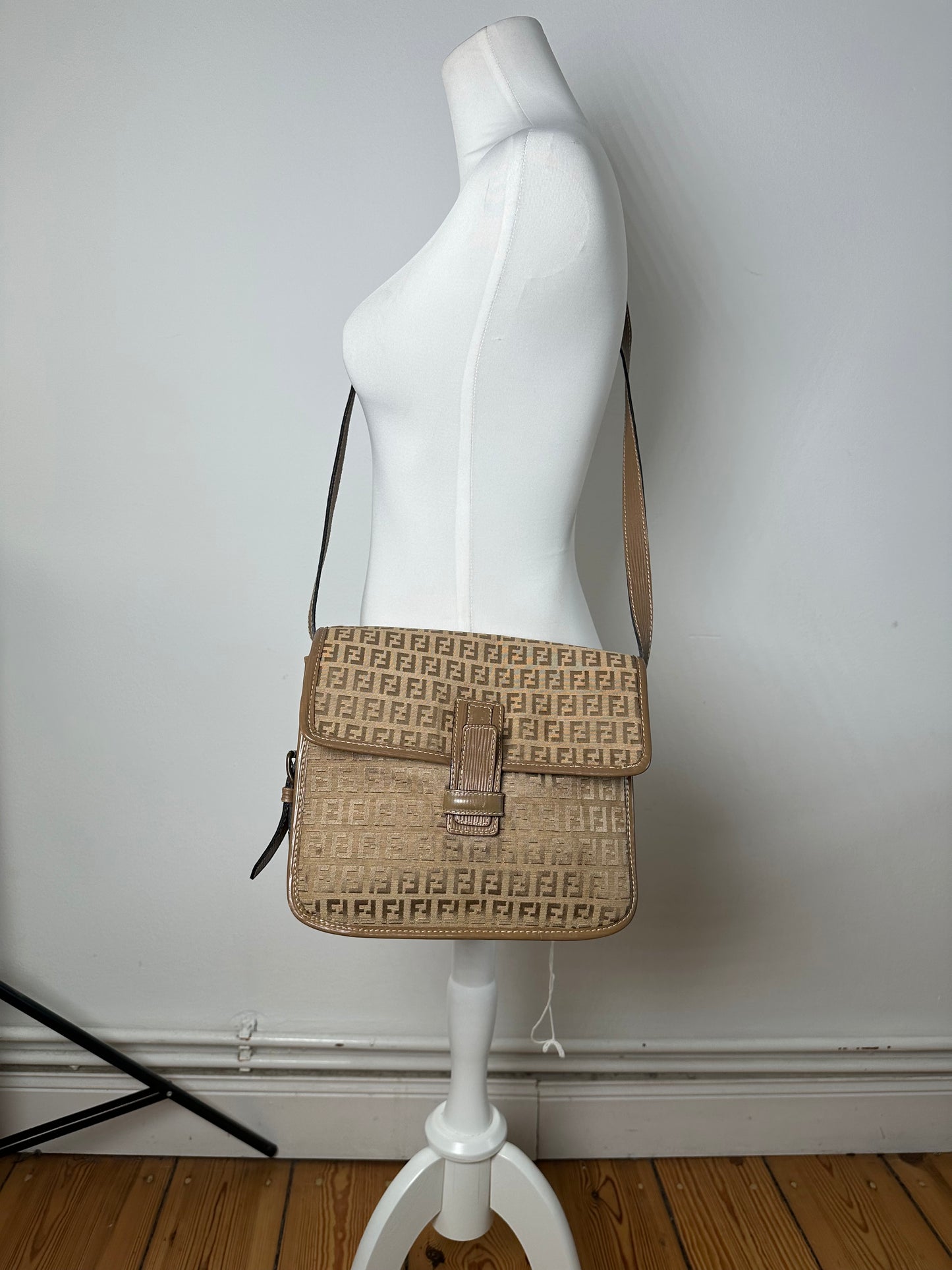 Vintage Fendi FF Monogram Leather Shoulder Bag Brown