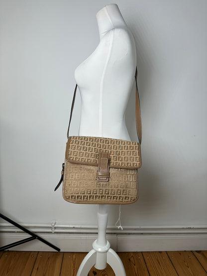 Vintage Fendi FF Monogram Leather Shoulder Bag Brown