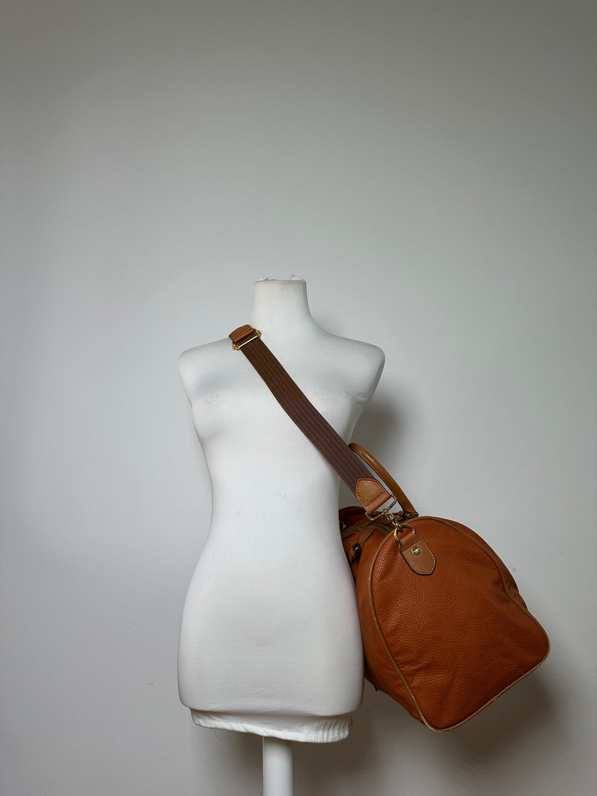 Vintage Courreges Pebbled Leather Duffle Bag Rust Tan