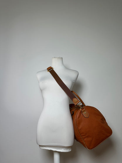 Vintage Courreges Pebbled Leather Duffle Bag Rust Tan