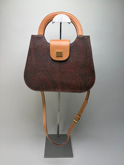 Vintage Etro Paisley Print Structured Top-Handle Bag Burgundy Teal