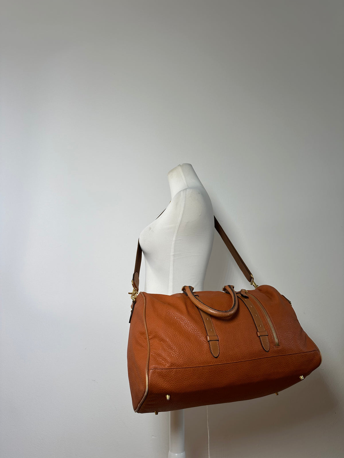 Vintage Courreges Pebbled Leather Duffle Bag Rust Tan