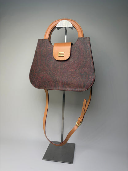 Vintage Etro Paisley Print Structured Top-Handle Bag Burgundy Teal