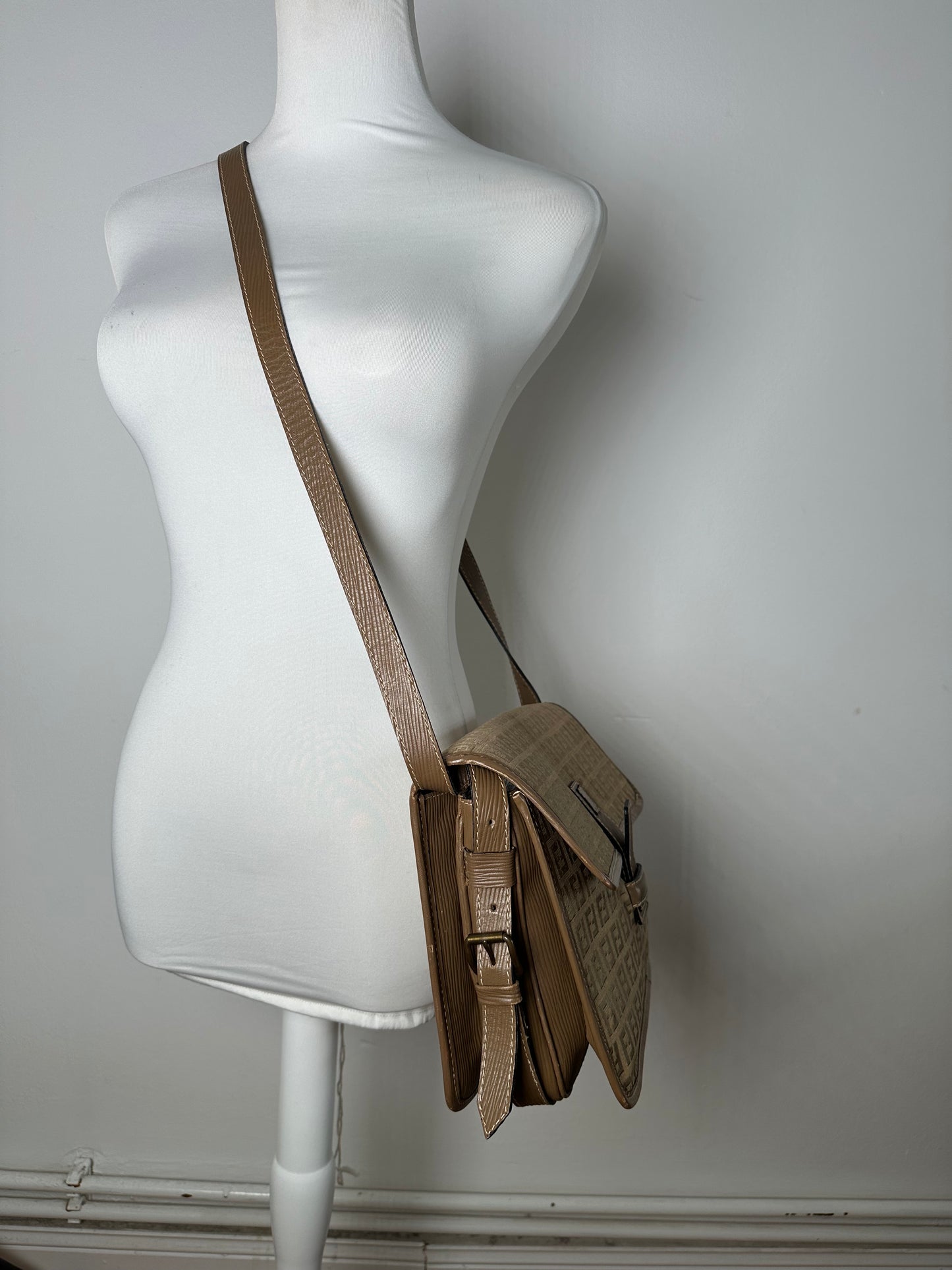 Vintage Fendi FF Monogram Leather Shoulder Bag Brown