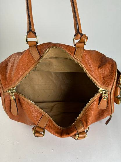 Vintage Courreges Pebbled Leather Duffle Bag Rust Tan