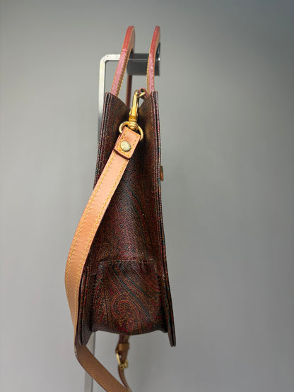 Vintage Etro Paisley Print Structured Top-Handle Bag Burgundy Teal