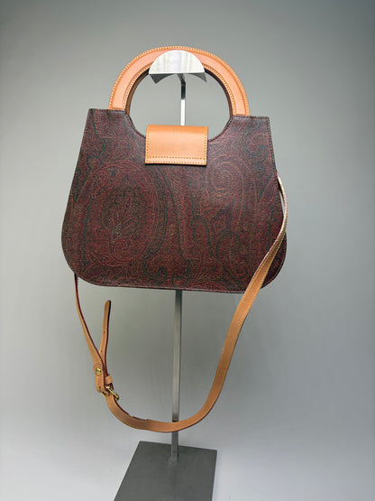 Vintage Etro Paisley Print Structured Top-Handle Bag Burgundy Teal