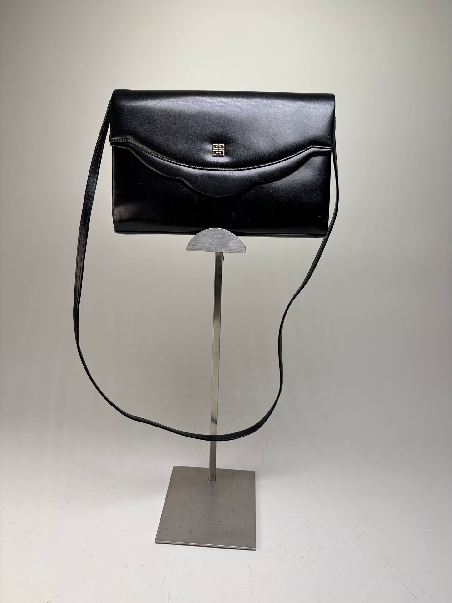 Vintage Givenchy Leather Shoulder Bag Black Gold