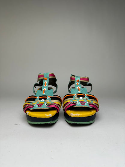 Vintage Issey Miyake Pleats Please Platform Wedge Sandal Early 2000s Multicolor EU36.5