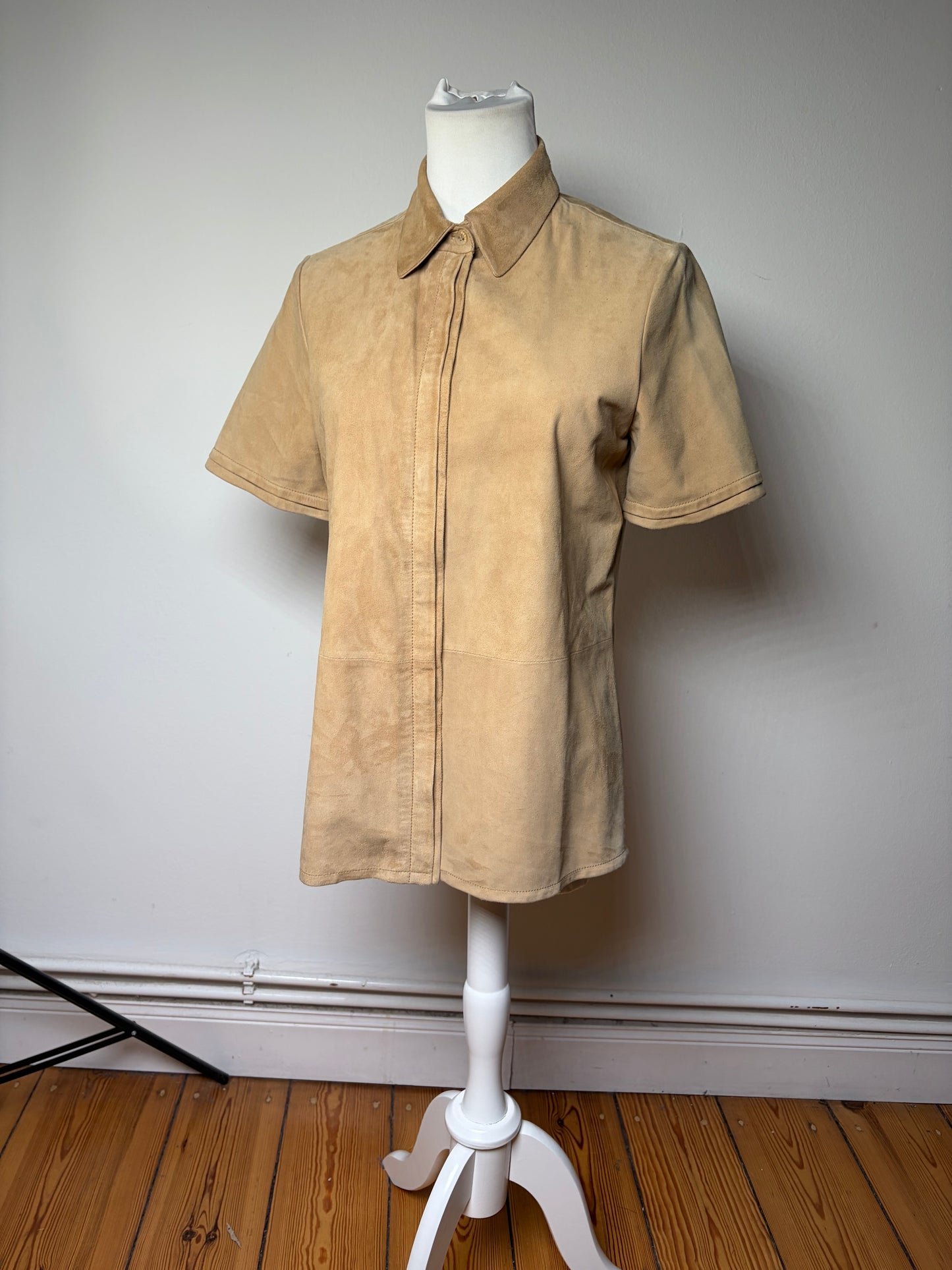 Vintage Loewe Suede Short Sleeve Shirt Beige S