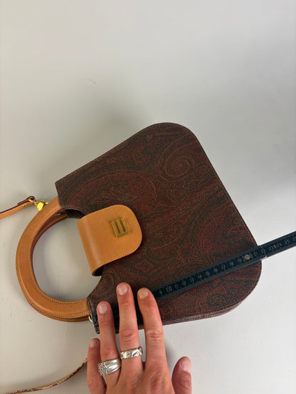 Vintage Etro Paisley Print Structured Top-Handle Bag Burgundy Teal