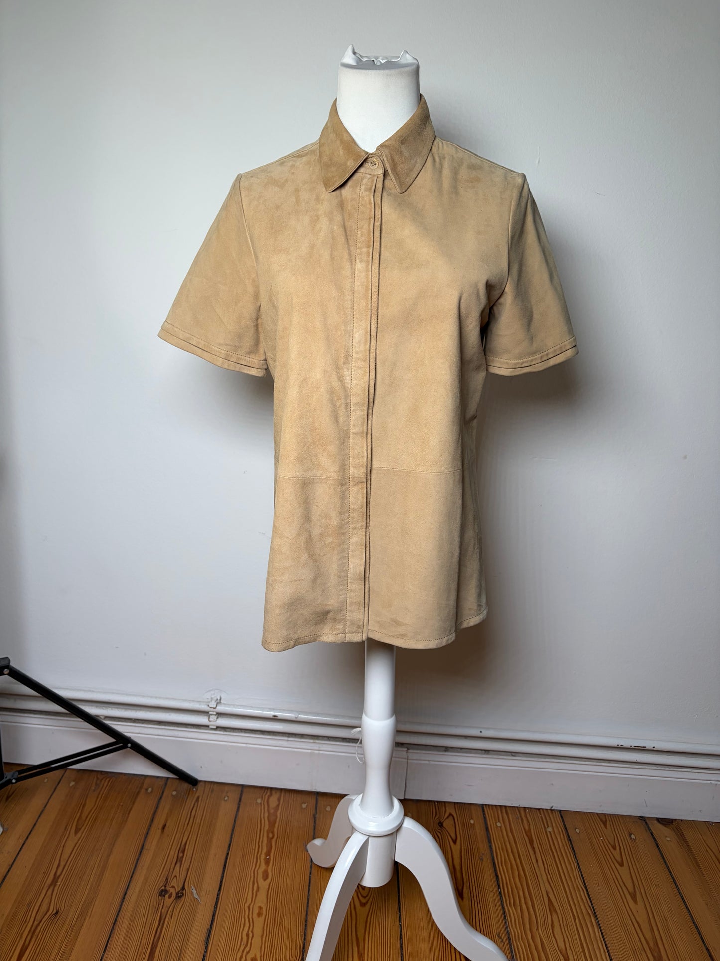 Vintage Loewe Suede Short Sleeve Shirt Beige S