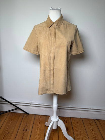 Vintage Loewe Suede Short Sleeve Shirt Beige S