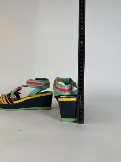 Vintage Issey Miyake Pleats Please Platform Wedge Sandal Early 2000s Multicolor EU36.5