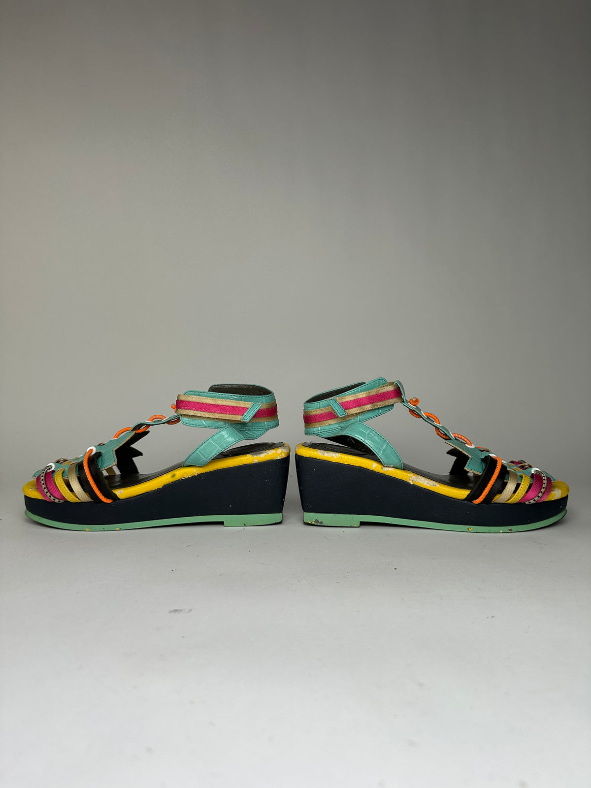 Vintage Issey Miyake Pleats Please Platform Wedge Sandal Early 2000s Multicolor EU36.5