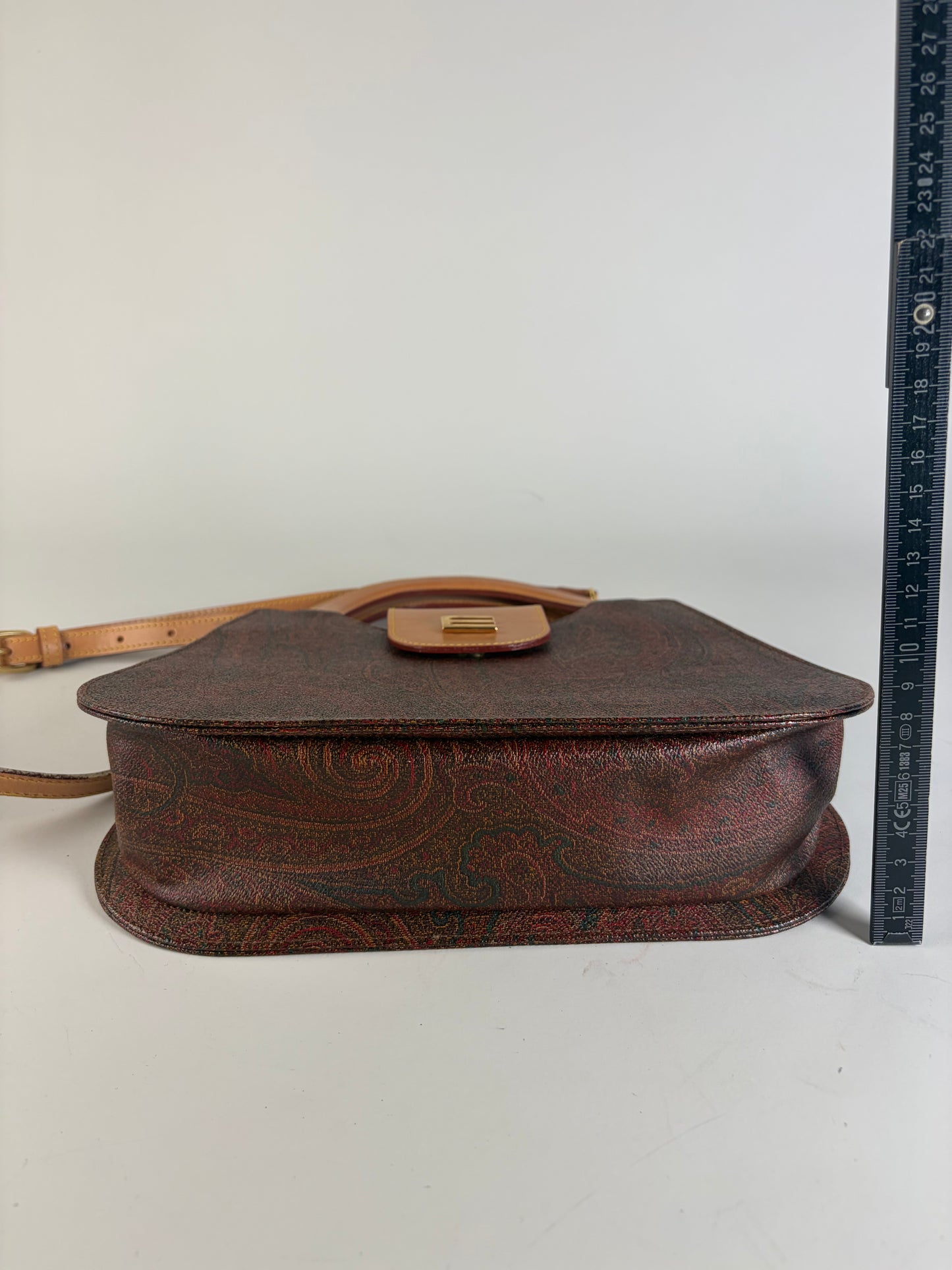 Vintage Etro Paisley Print Structured Top-Handle Bag Burgundy Teal