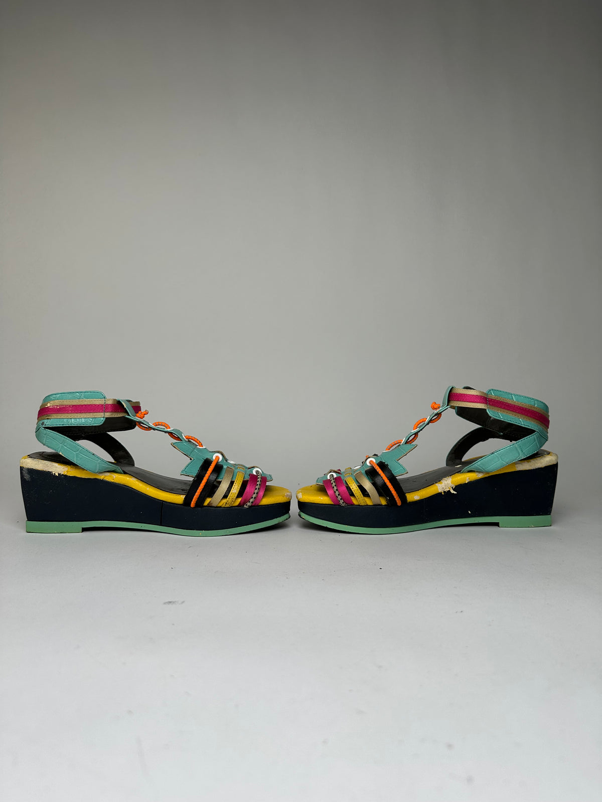 Vintage Issey Miyake Pleats Please Platform Wedge Sandal Early 2000s Multicolor EU36.5
