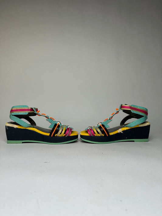 Vintage Issey Miyake Pleats Please Platform Wedge Sandal Early 2000s Multicolor EU36.5