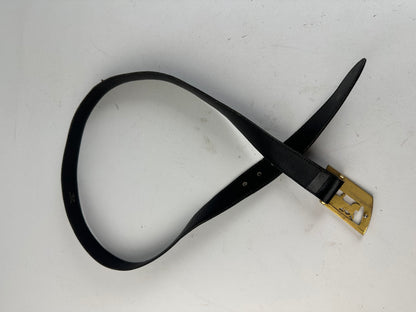 Vintage Celine Black Leather Belt with Gold-Tone Buckle Design