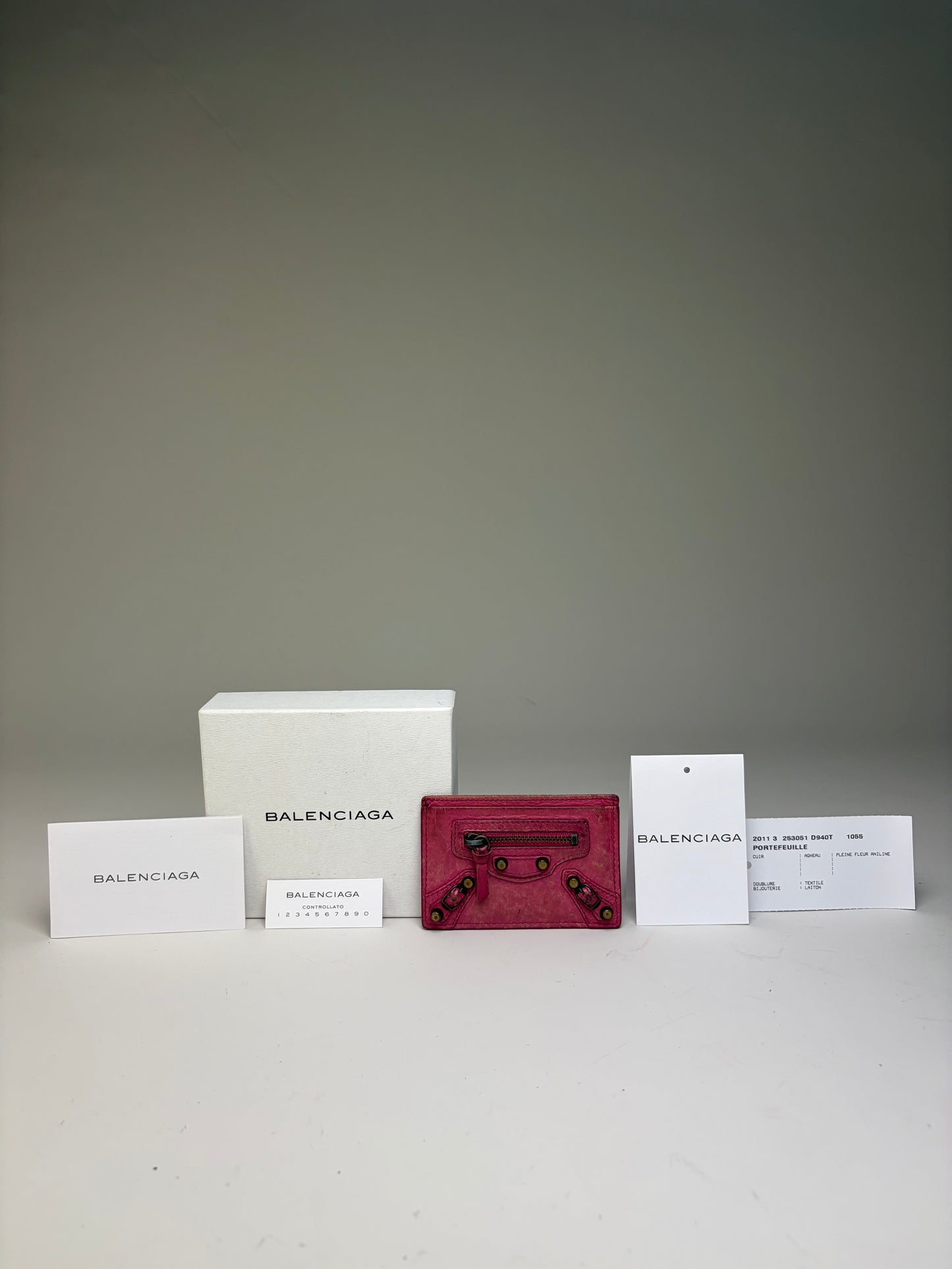 Vintage Balenciaga City Cardholder Bright Pink Leather Silver
