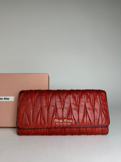 Vintage Miu Miu Metallasse Leather Wallet Red