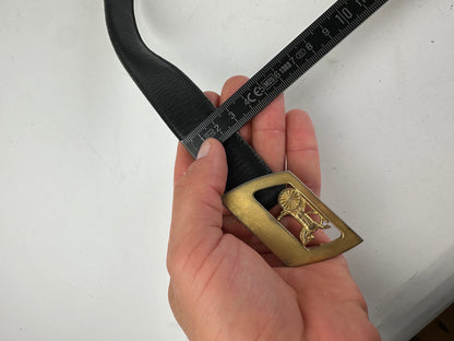Vintage Celine Black Leather Belt with Gold-Tone Buckle Design