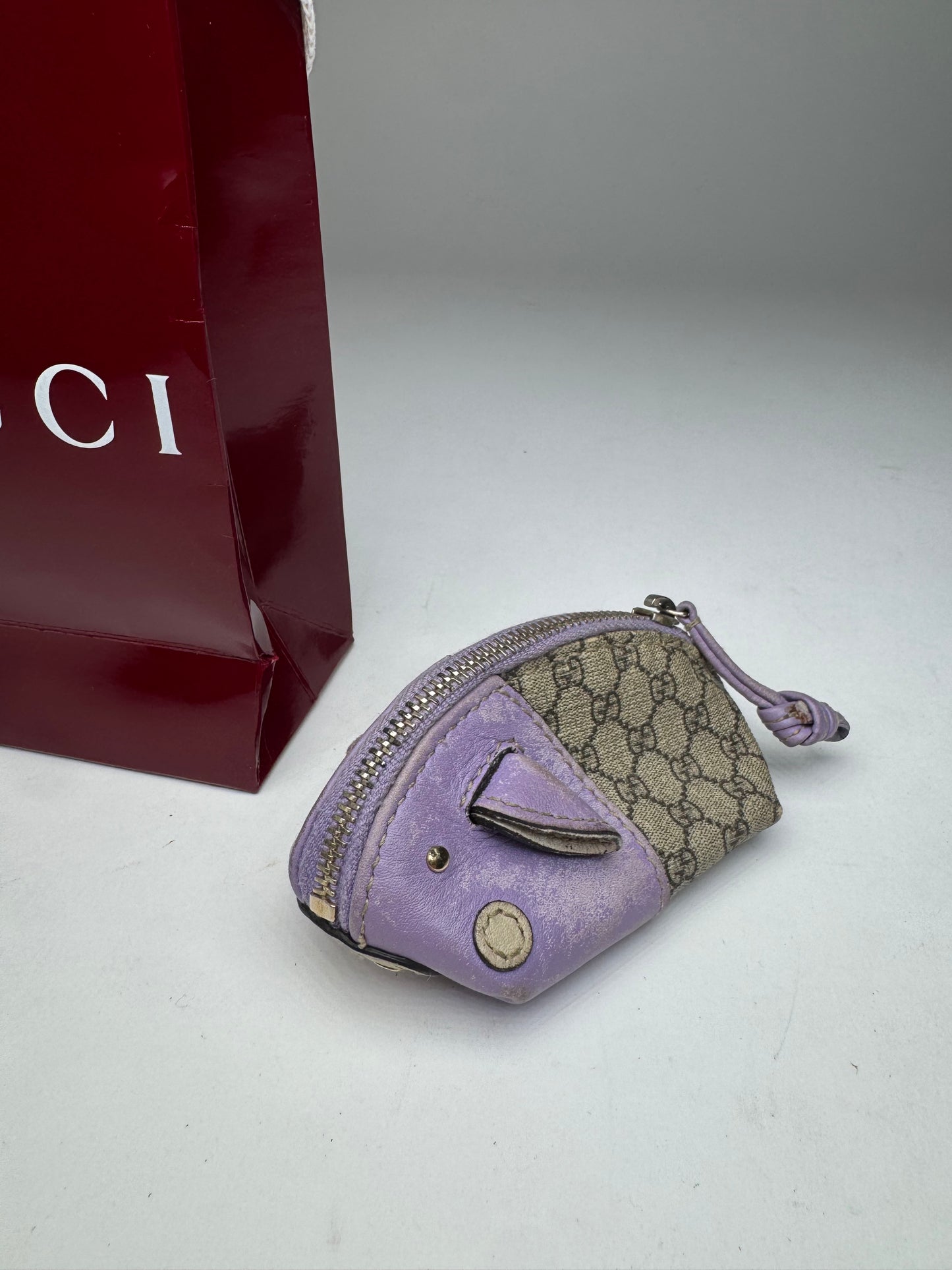 Vintage Gucci Monogram Mouse Purse Purple Brown