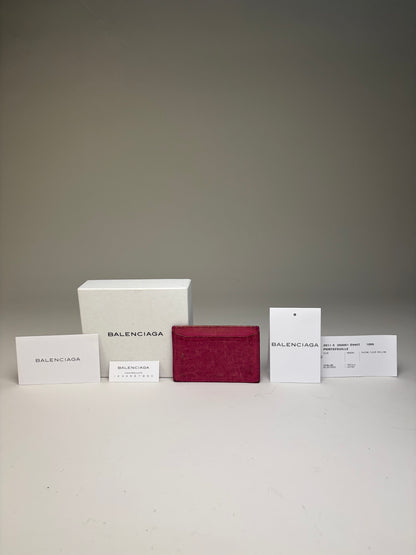 Vintage Balenciaga City Cardholder Bright Pink Leather Silver