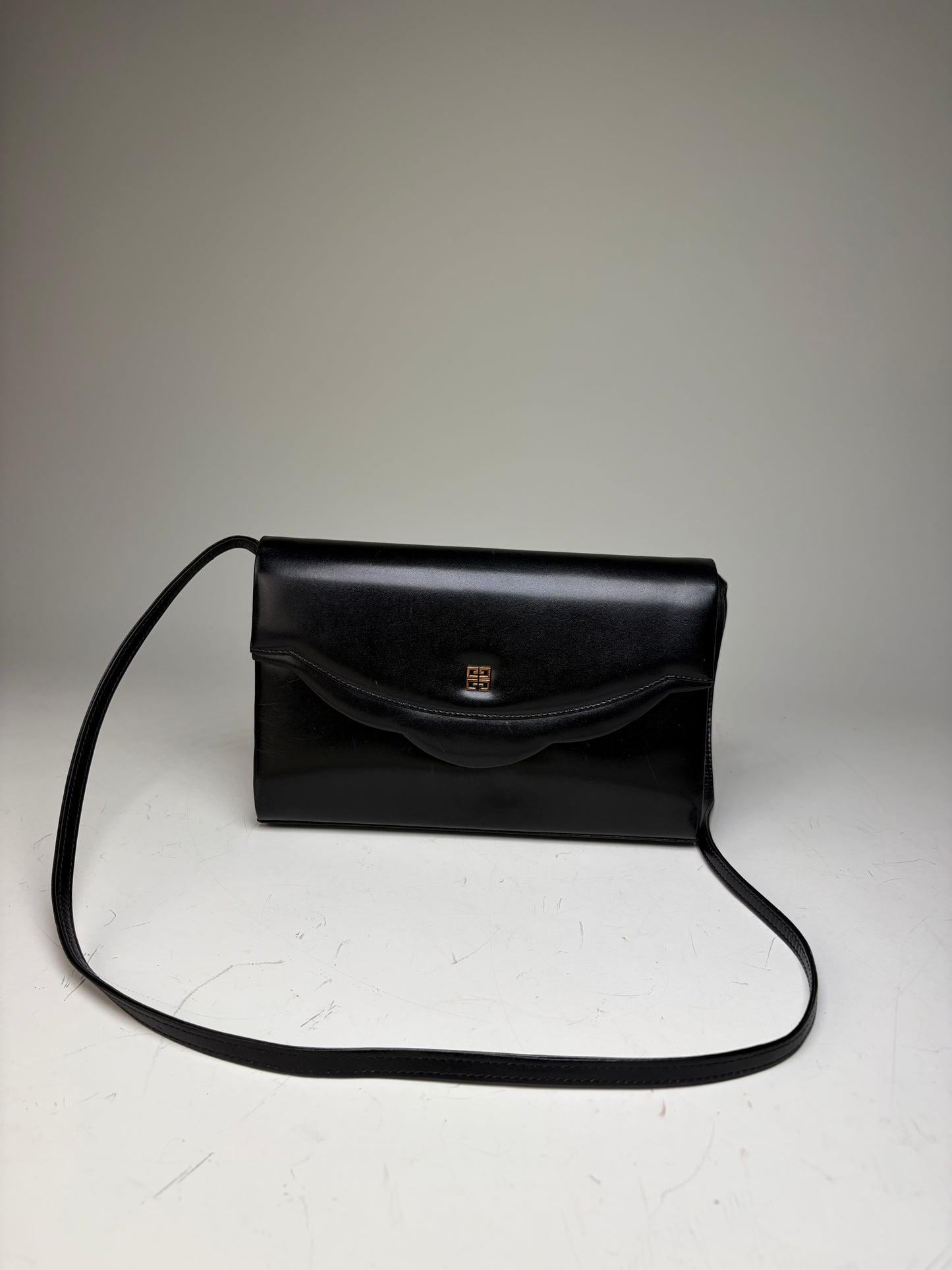 Vintage Givenchy Leather Shoulder Bag Black Gold