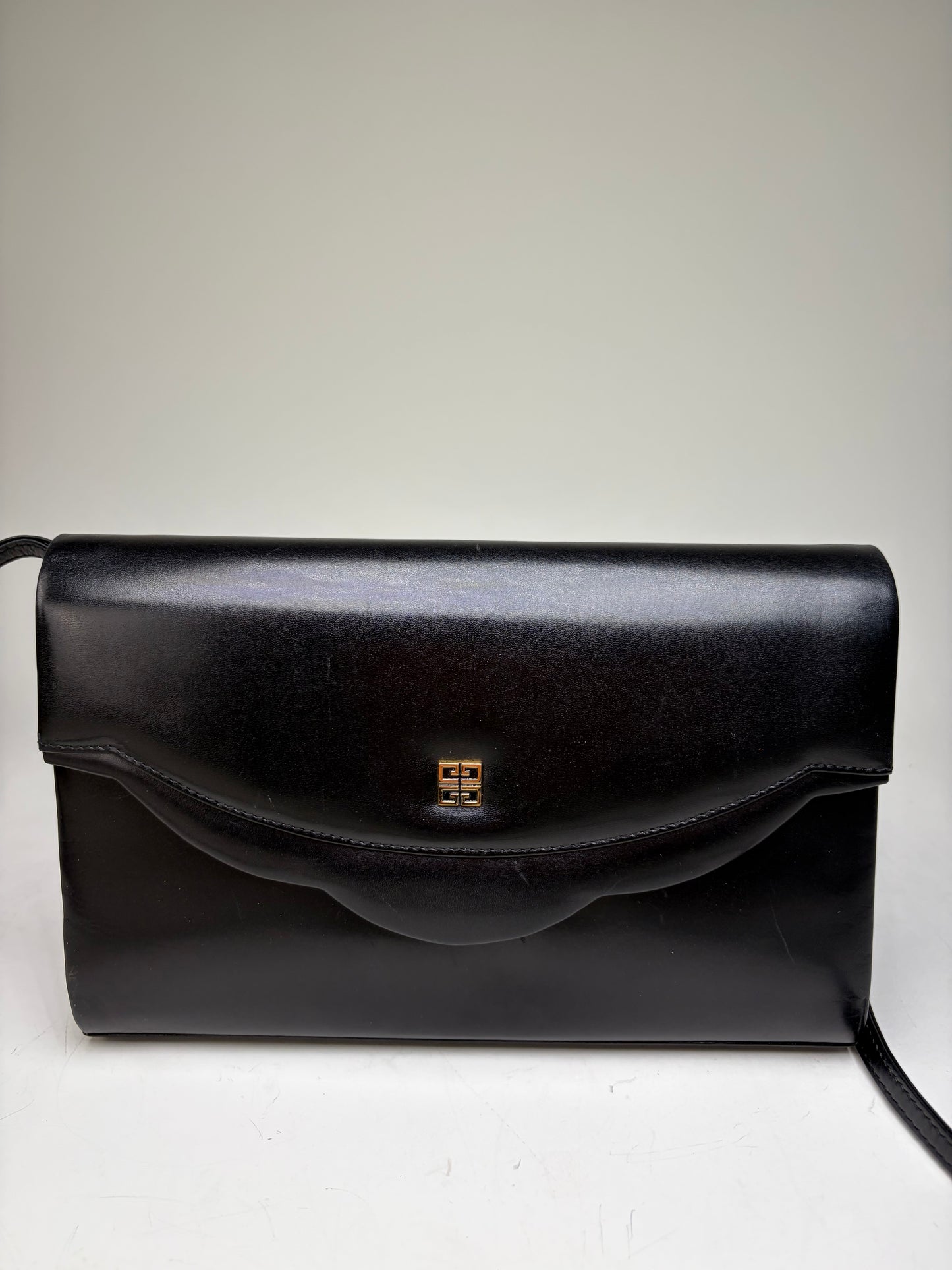Vintage Givenchy Leather Shoulder Bag Black Gold