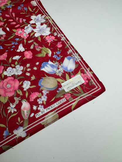 Vintage Gucci Floral Scarf Red New With Box