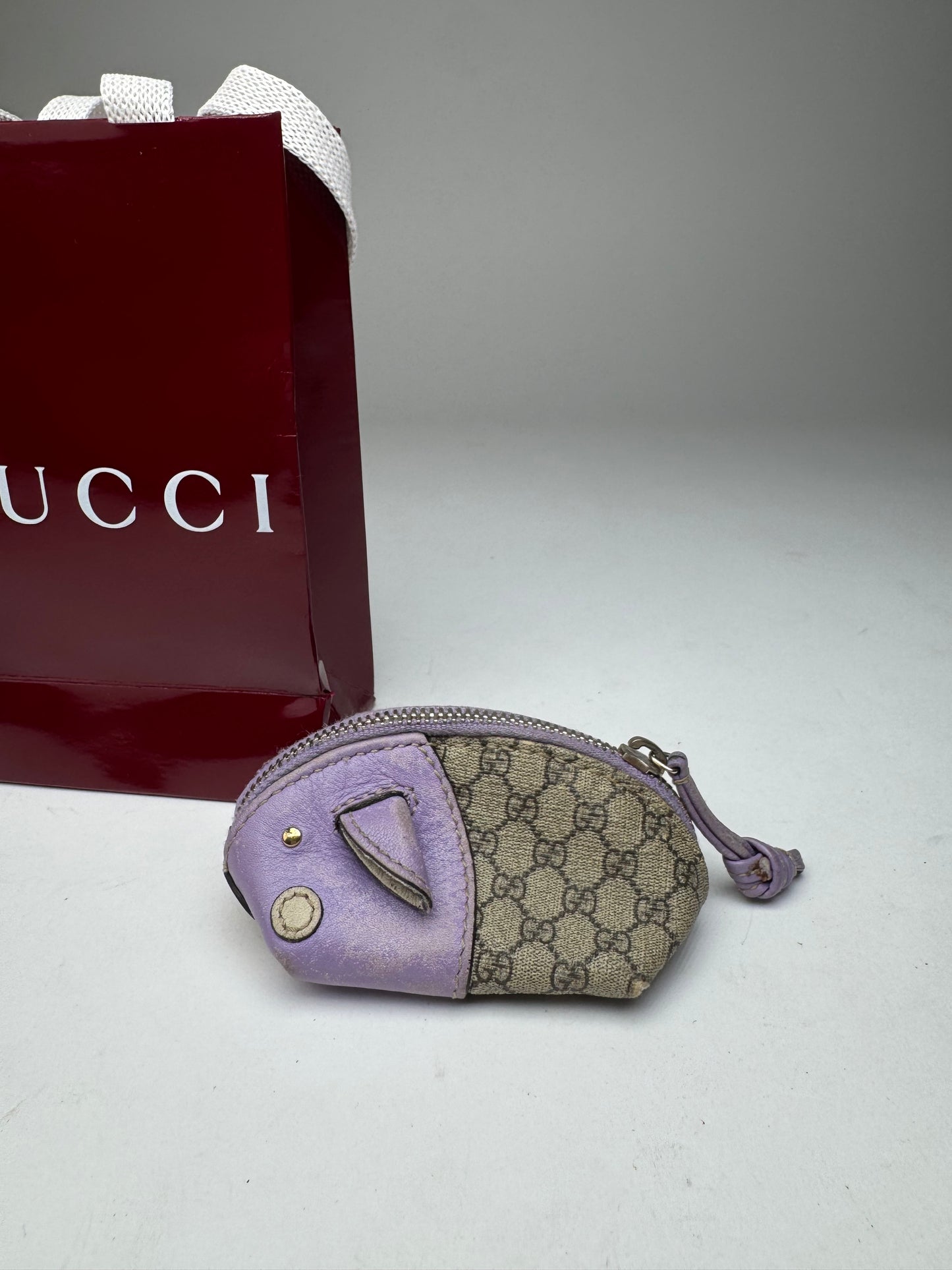 Vintage Gucci Monogram Mouse Purse Purple Brown