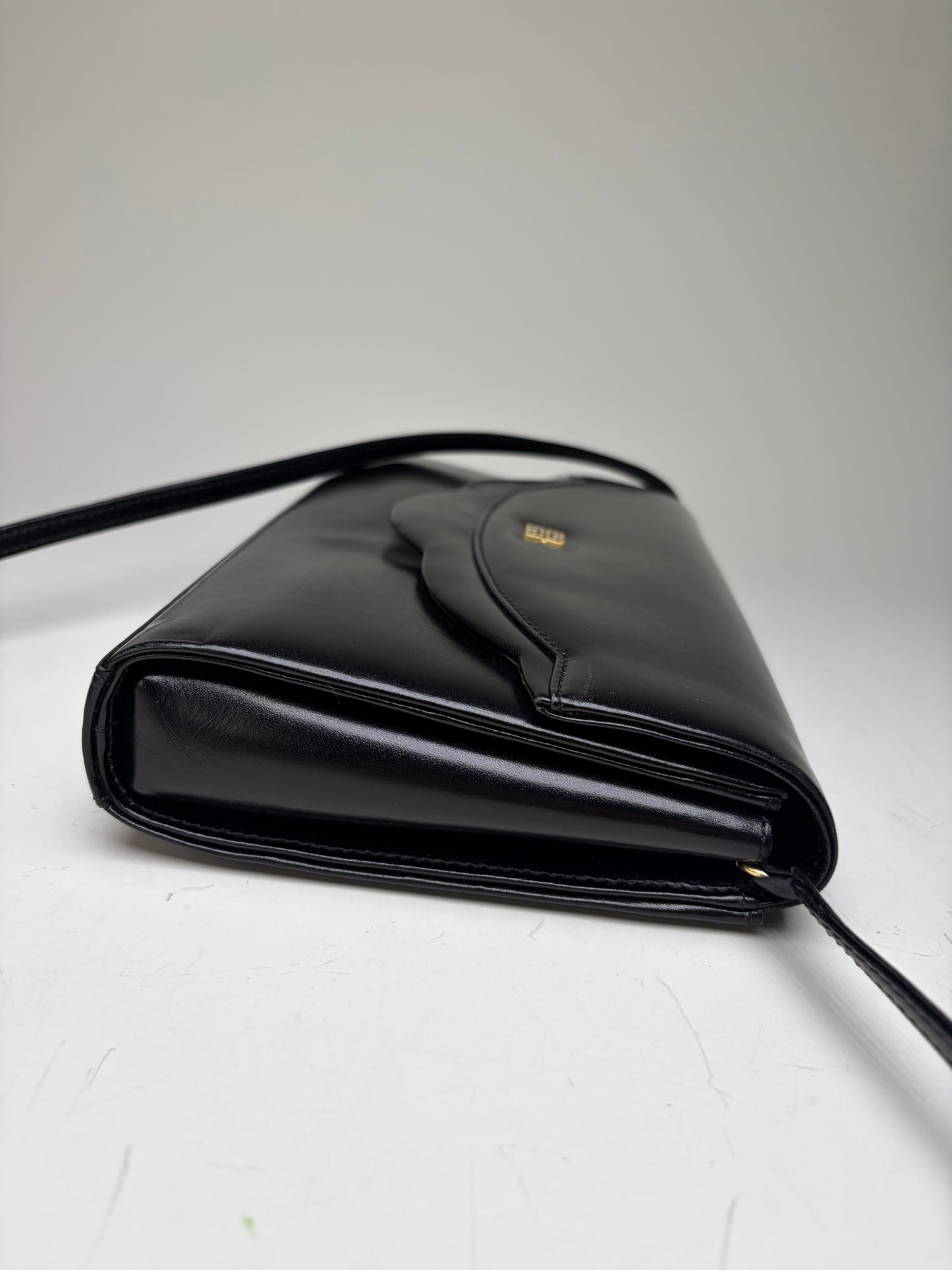 Vintage Givenchy Leather Shoulder Bag Black Gold