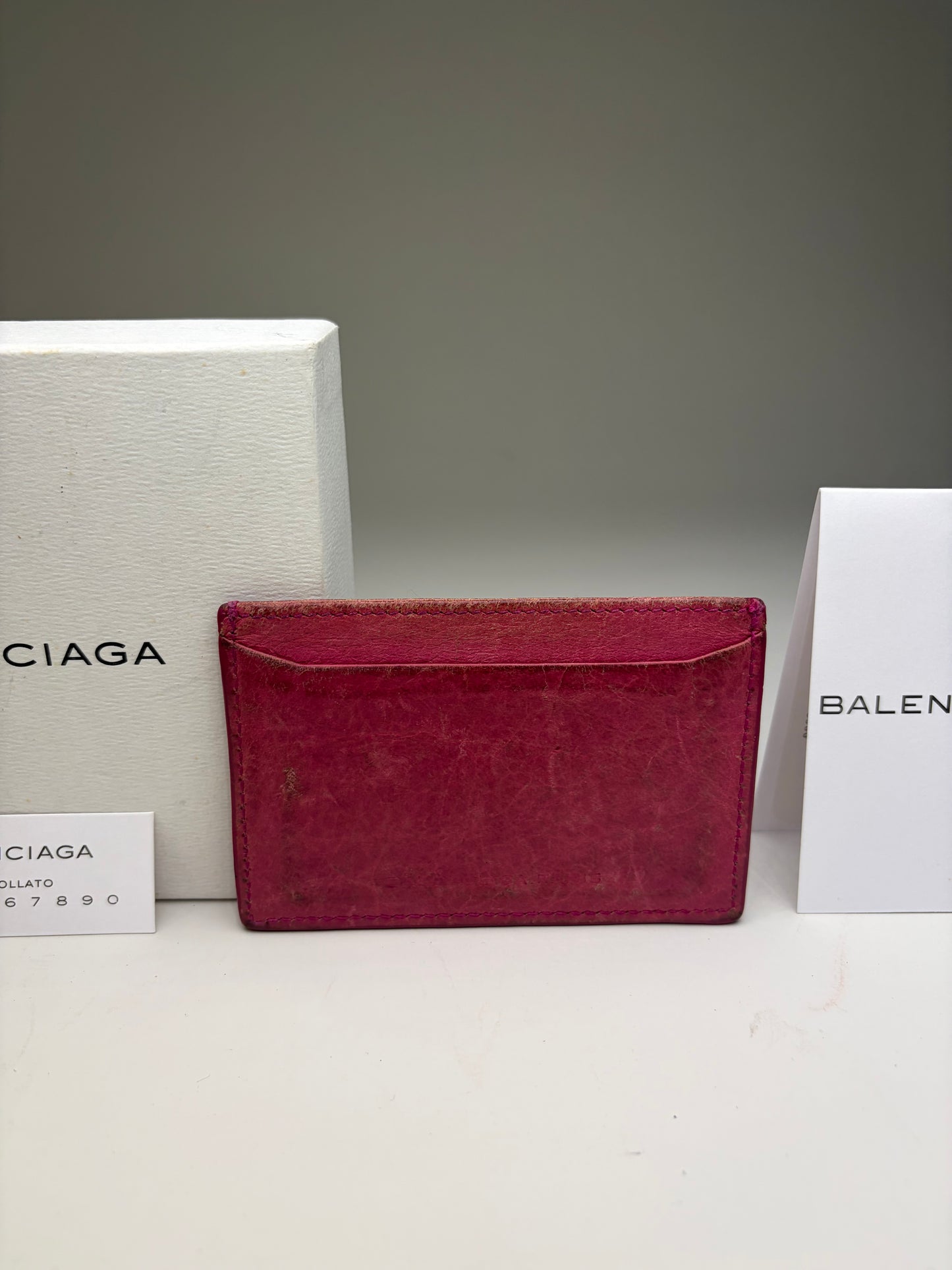 Vintage Balenciaga City Cardholder Bright Pink Leather Silver