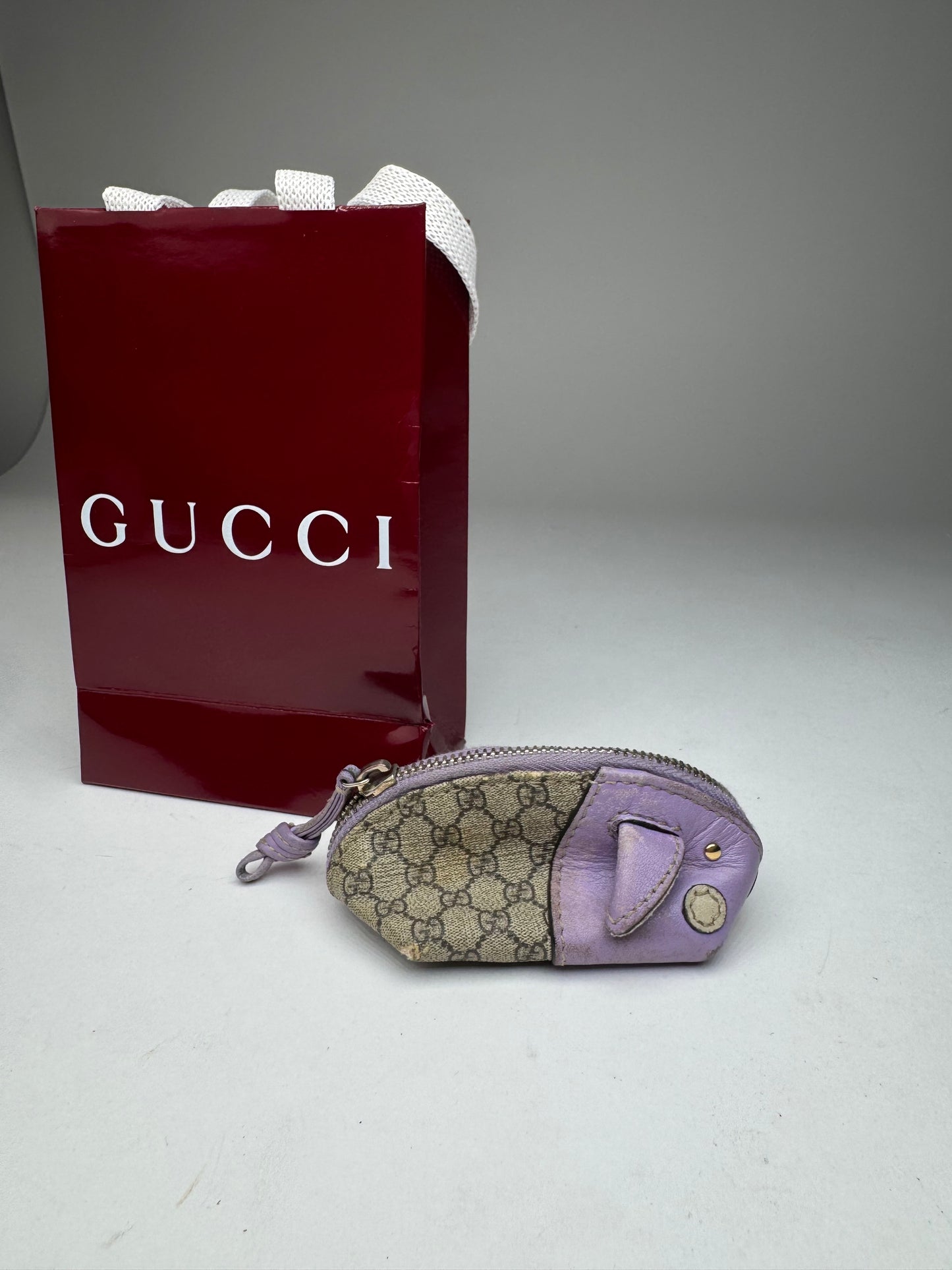 Vintage Gucci Monogram Mouse Purse Purple Brown