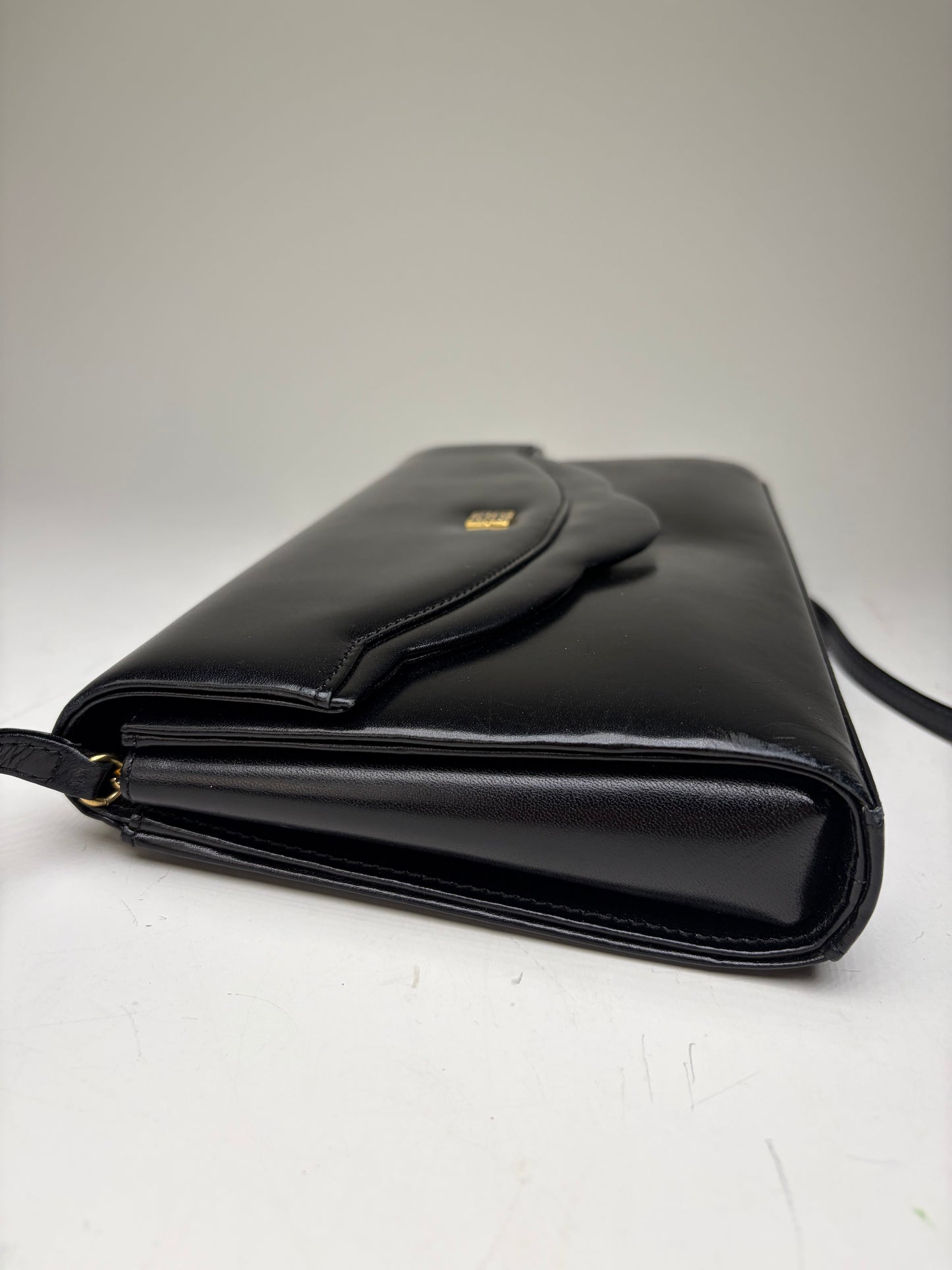 Vintage Givenchy Leather Shoulder Bag Black Gold