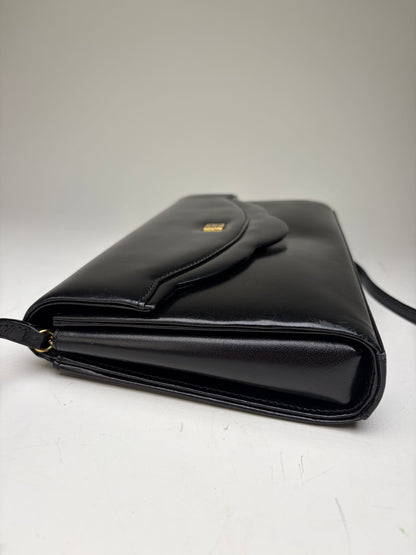 Vintage Givenchy Leather Shoulder Bag Black Gold