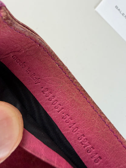 Vintage Balenciaga City Cardholder Bright Pink Leather Silver