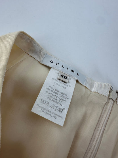Celine Cream Wool Blend Tailored Skirt with Slit Detail